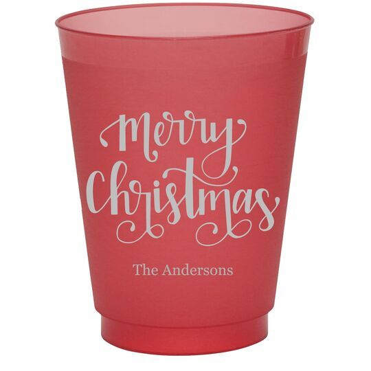 Hand Lettered Merry Christmas Colored Shatterproof Cups